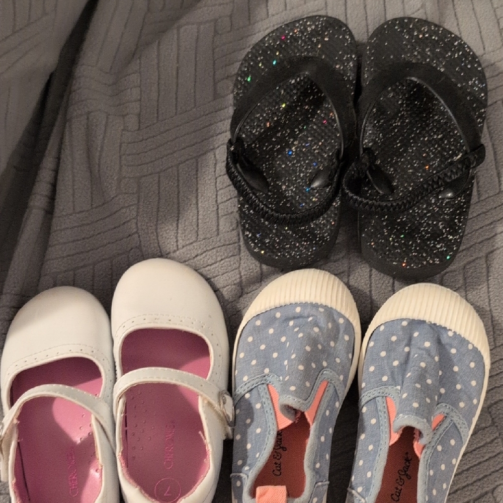 Toddler Size 6 And 7 Dress Shoes Glittery Black Sandals Slip On Sneaks